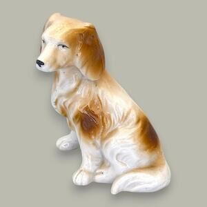 Vintage Ceramic Spaniel Figurine Tan White Made in Japan